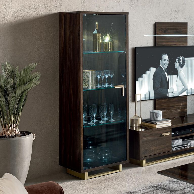 Volare Italian Vitrine - 1 Left Glass Door - with LED Light - Walnut