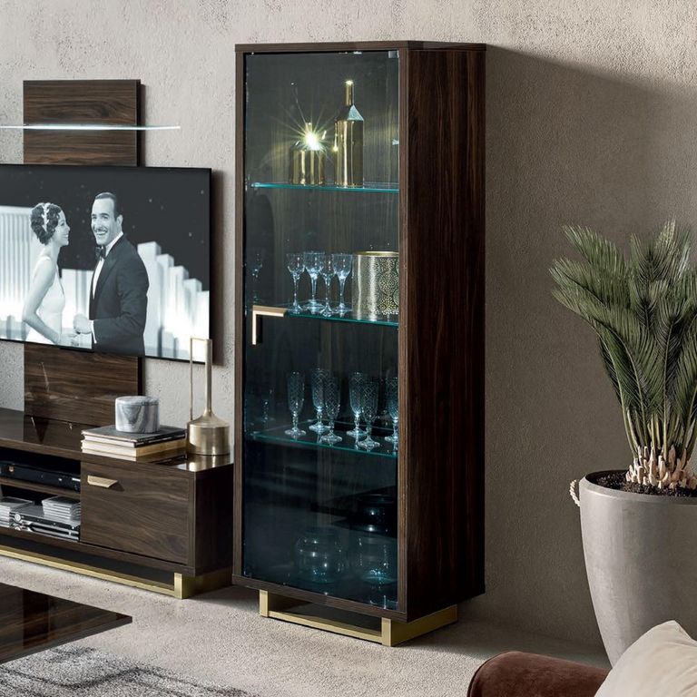 Volare Italian Vitrine - 1 Right Glass Door - with LED Light - Walnut