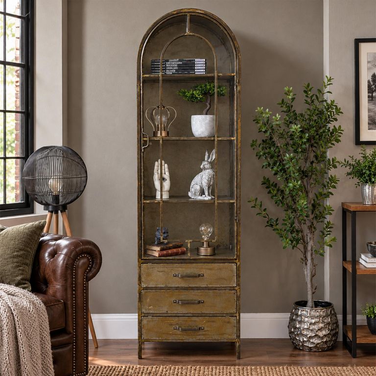Brushed Gold Metal 1 Door Display Cabinet