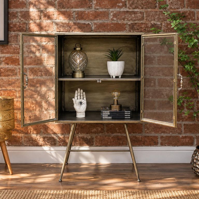 Brushed Gold Metal 2 Door Display Cabinet