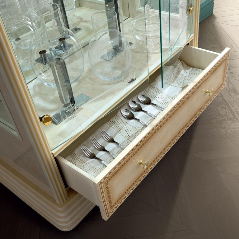 Aida Italian Display Cabinet - 2 Glass Door 1 Drawer - Ivory