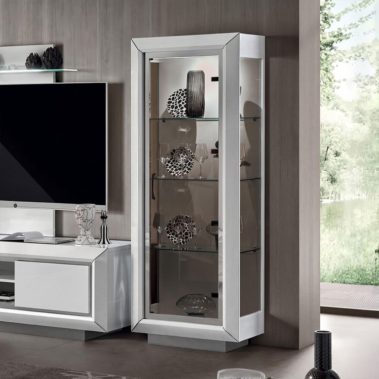 Elite Italian Bianco Antico Solid Wood 1 Door Vitrine