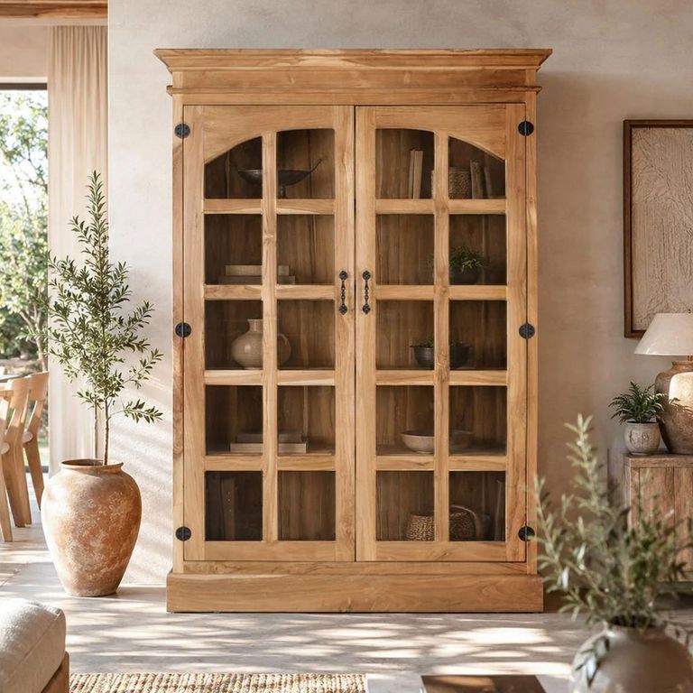 Pistoia Natural Rustic Teak Wood 2 Door Display Cabinet