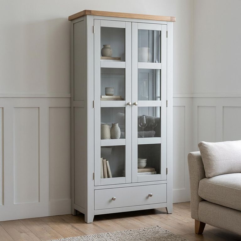 Melbourne French Grey Painted 2 Door 1 Drawer Display Cabinet