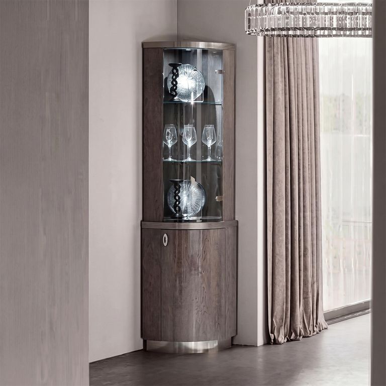 Armonia Italian Silver Birch 2 Door Corner Display Cabinet