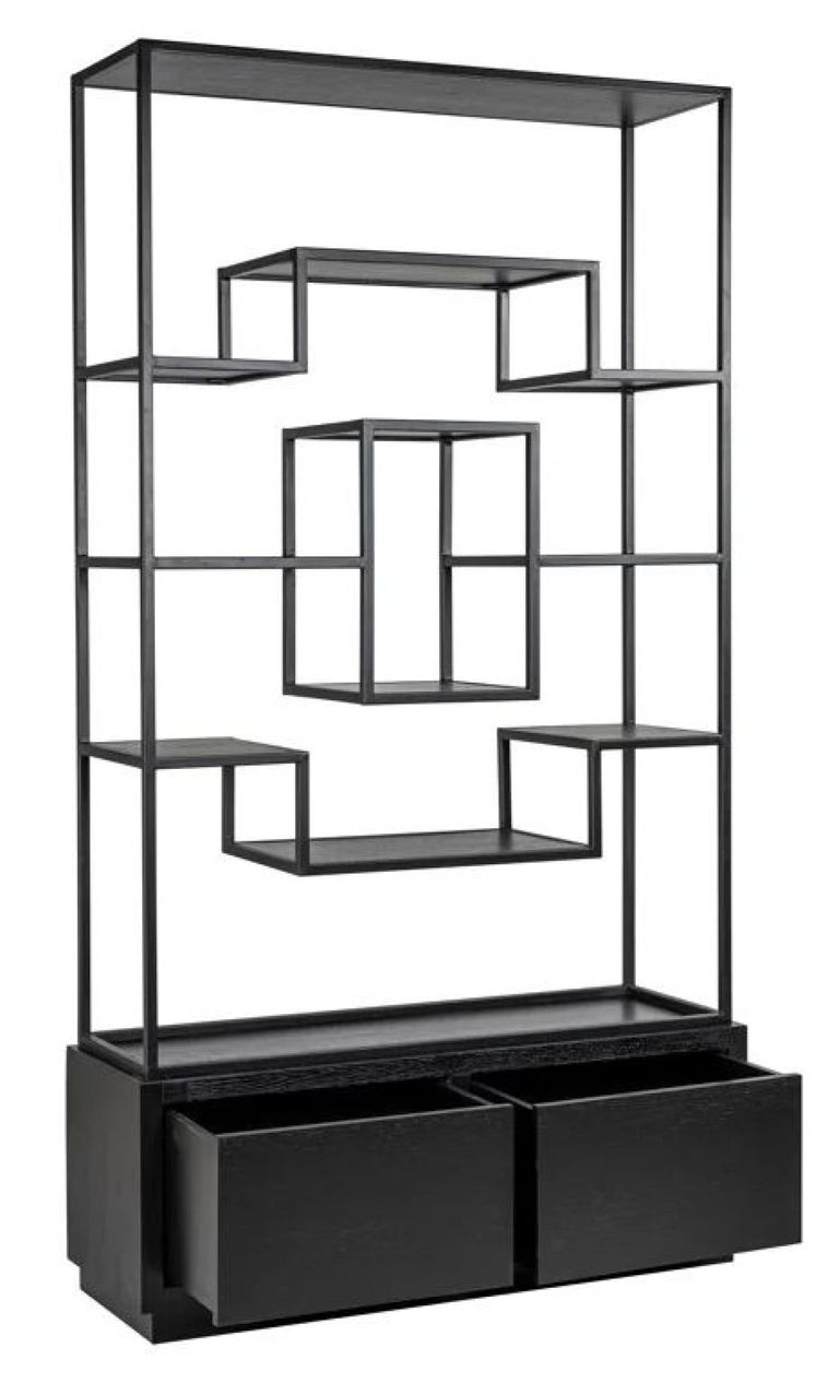 Bonvoy Black Oak Shelving Unit with Storage