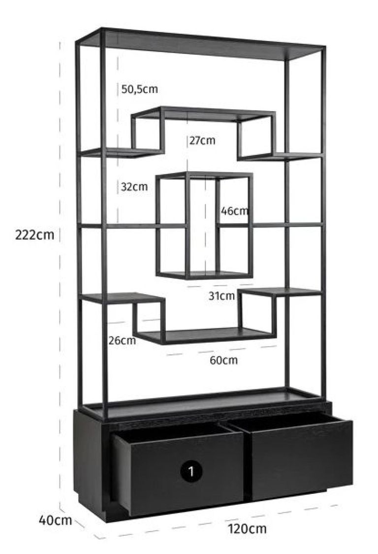 Bonvoy Black Oak Shelving Unit with Storage