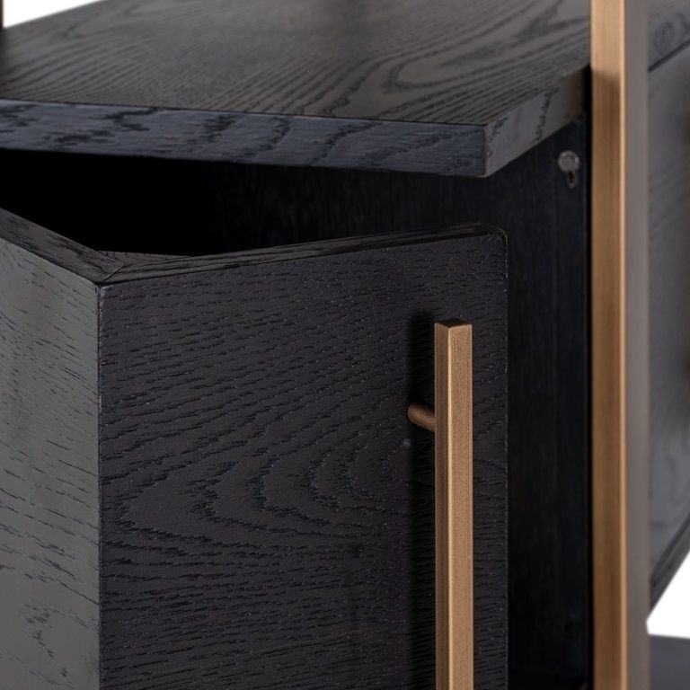 Cambon Dark Oak and Brass Storage Shelving Unit