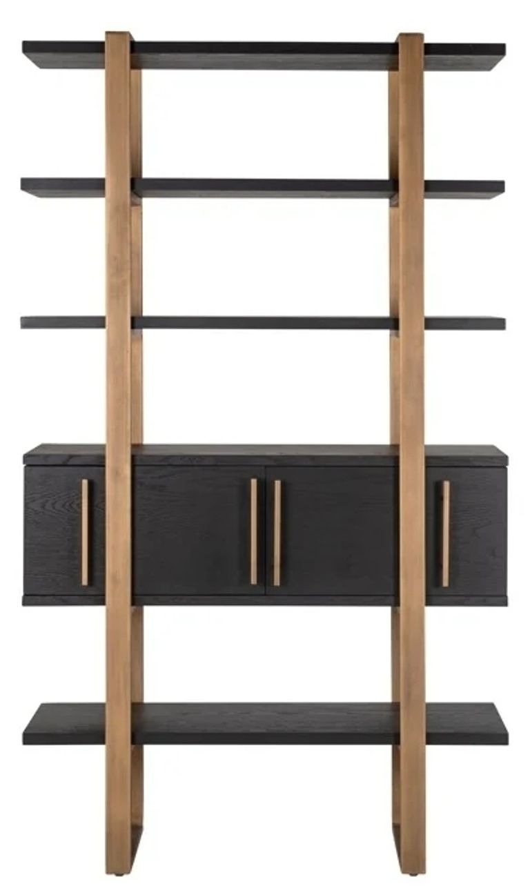 Cambon Dark Oak and Brass Storage Shelving Unit