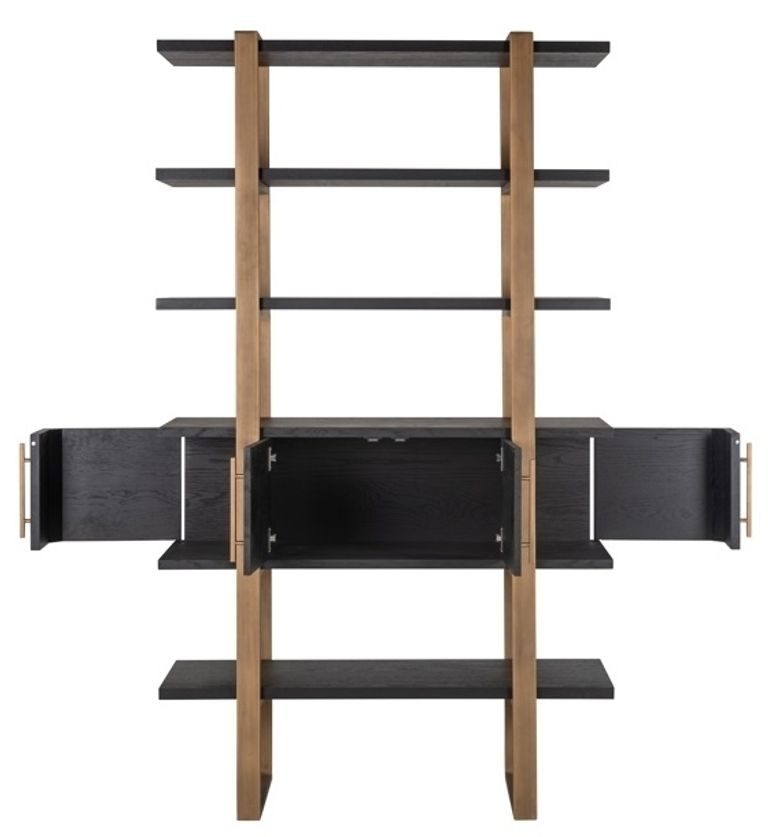 Cambon Dark Oak and Brass Storage Shelving Unit