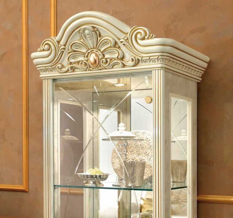 Leonardo Vitrine - 1 Door - Ivory Gloss and Gold