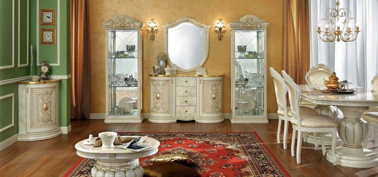 Leonardo Vitrine - 1 Door - Ivory Gloss and Gold