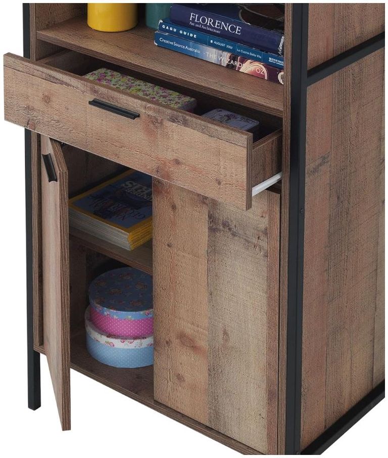 Industrial Storage Cabinet - Tall - Rustic Oak Effect