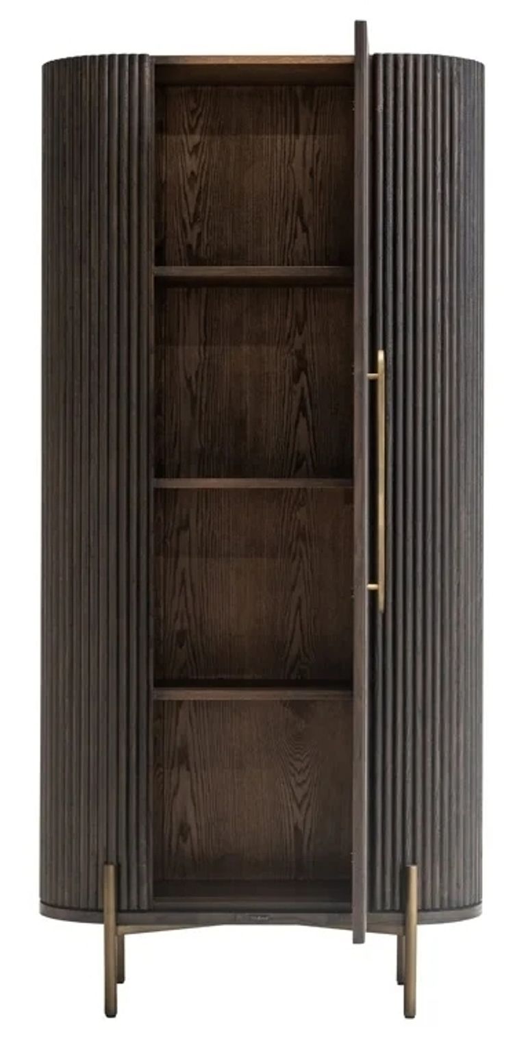 Luxor Brushed Brass Ribbed 1 Door Large Curved Cabinet