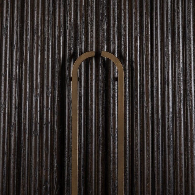 Luxor Brushed Brass Ribbed 1 Door Large Curved Cabinet