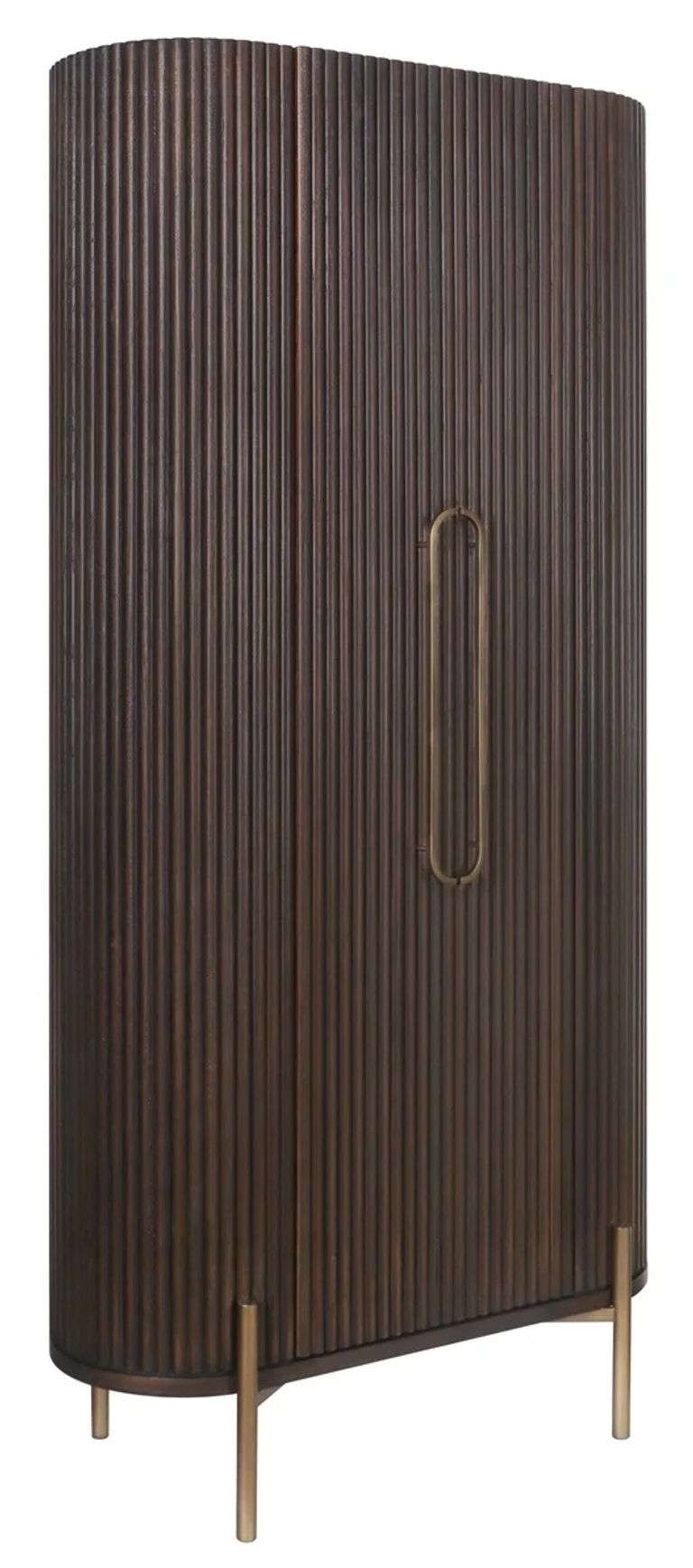Luxor Brushed Brass Ribbed 1 Door Large Curved Cabinet