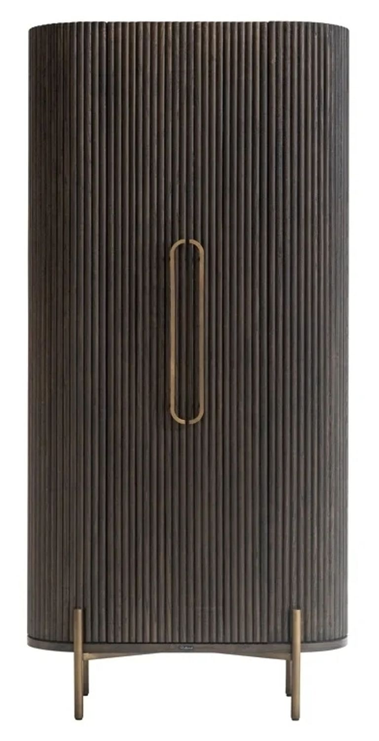 Luxor Brushed Brass Ribbed 1 Door Large Curved Cabinet