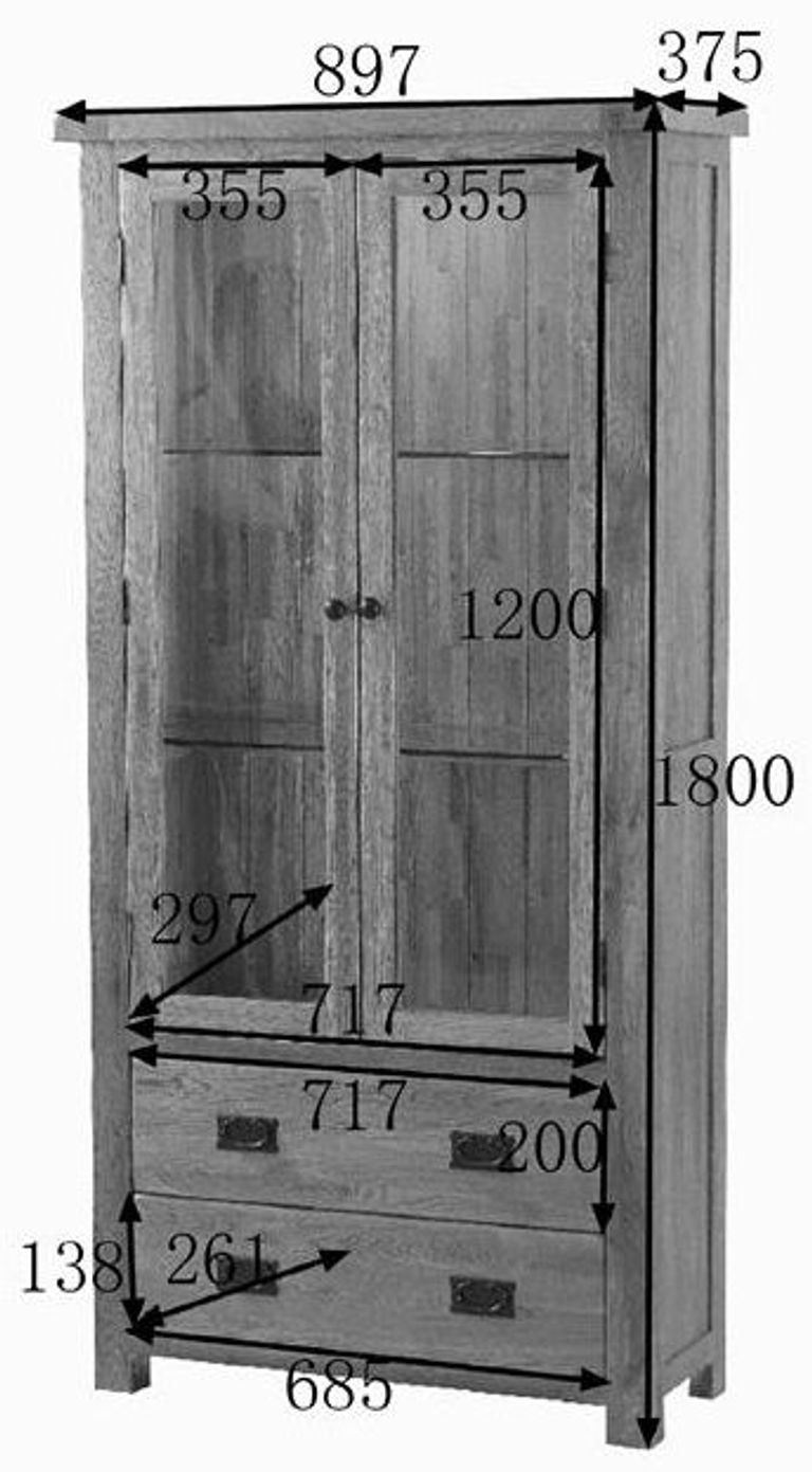 Originals Display Cabinet - 2 Door - 2 Drawer - Rustic Oak