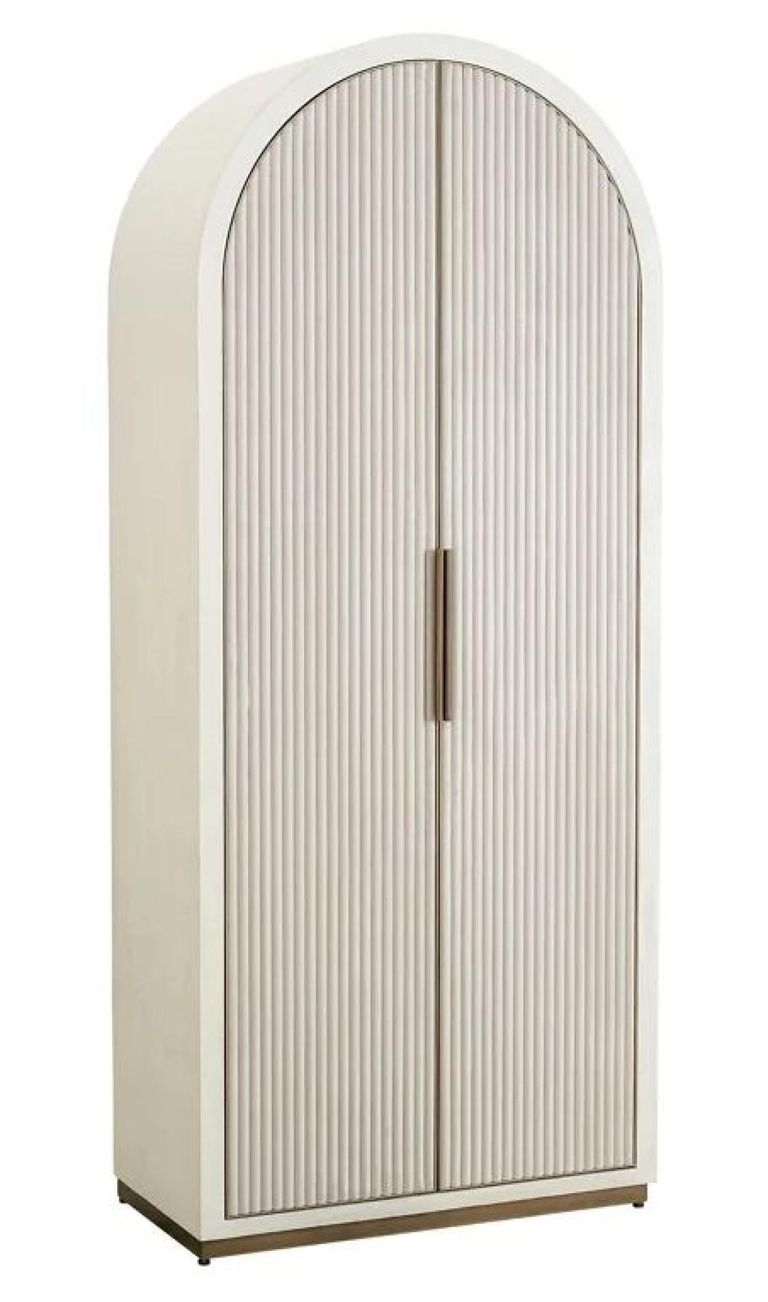 Tivoli White Ribbed 2 Door Arched Cabinet with Gold Trim