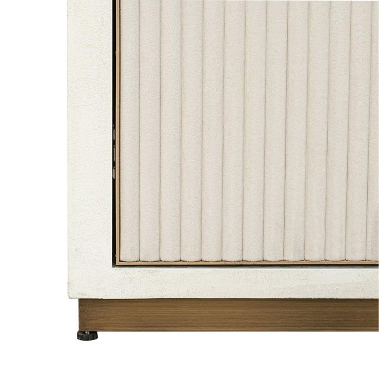 Tivoli White Ribbed 2 Door Arched Cabinet with Gold Trim