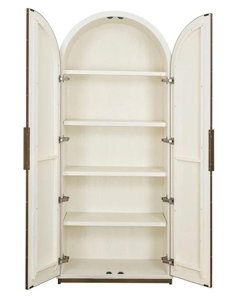 Tivoli White Ribbed 2 Door Arched Cabinet with Gold Trim