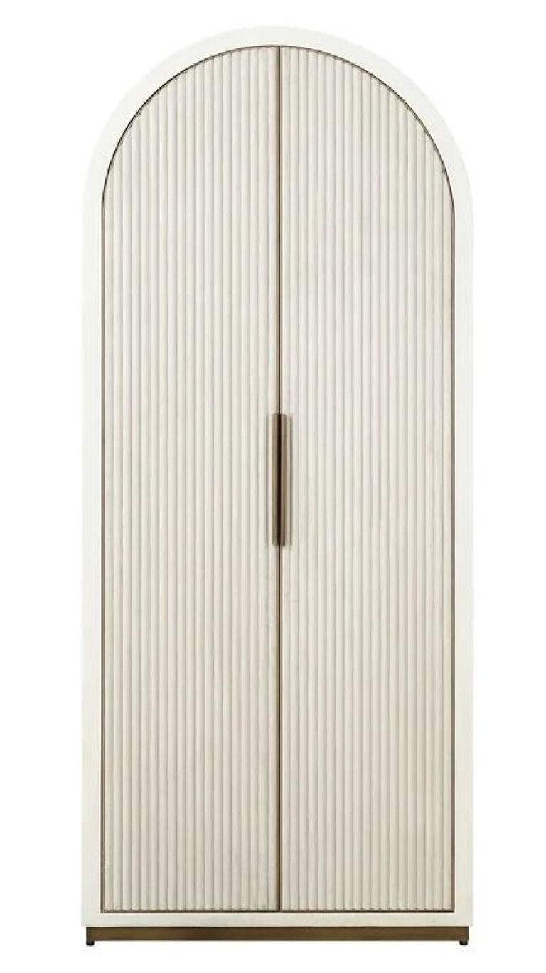 Tivoli White Ribbed 2 Door Arched Cabinet with Gold Trim
