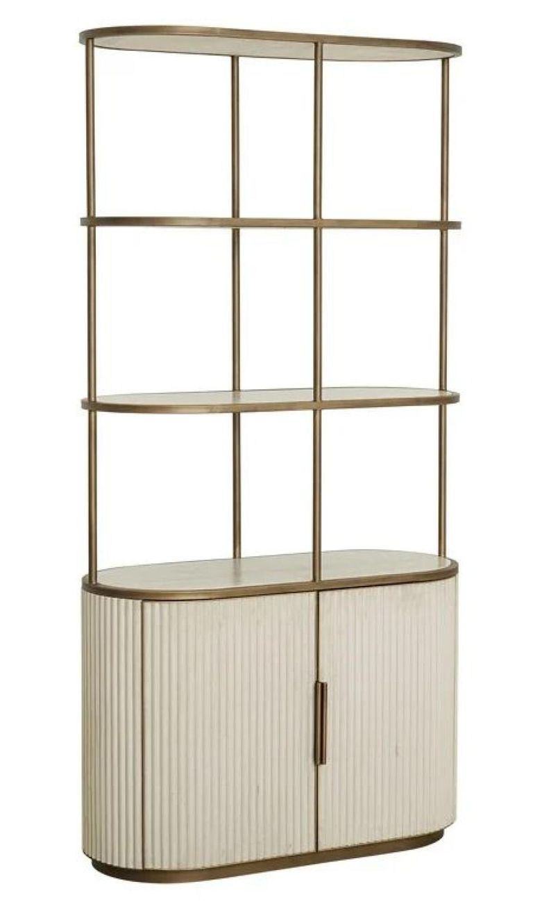 Tivoli White Ribbed Storage Shelving Unit with Gold Trim