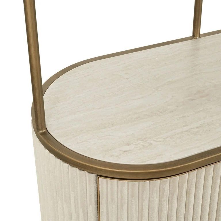 Tivoli White Ribbed Storage Shelving Unit with Gold Trim