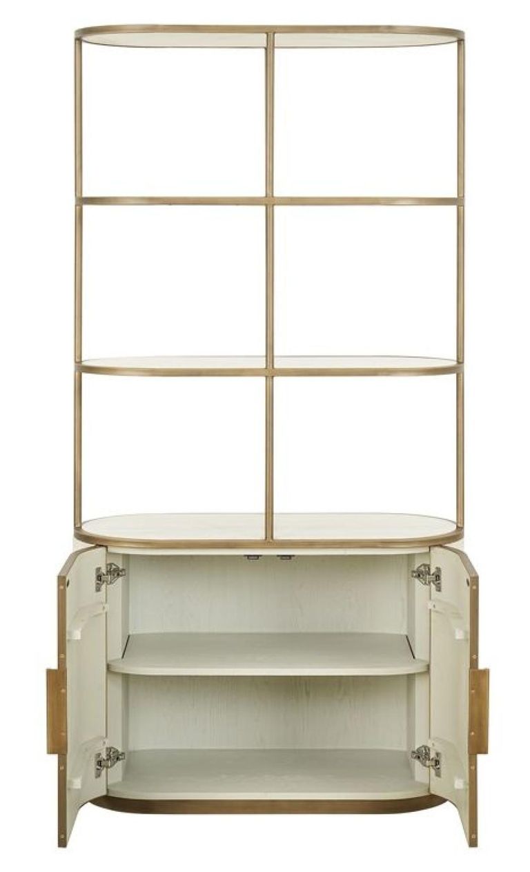 Tivoli White Ribbed Storage Shelving Unit with Gold Trim
