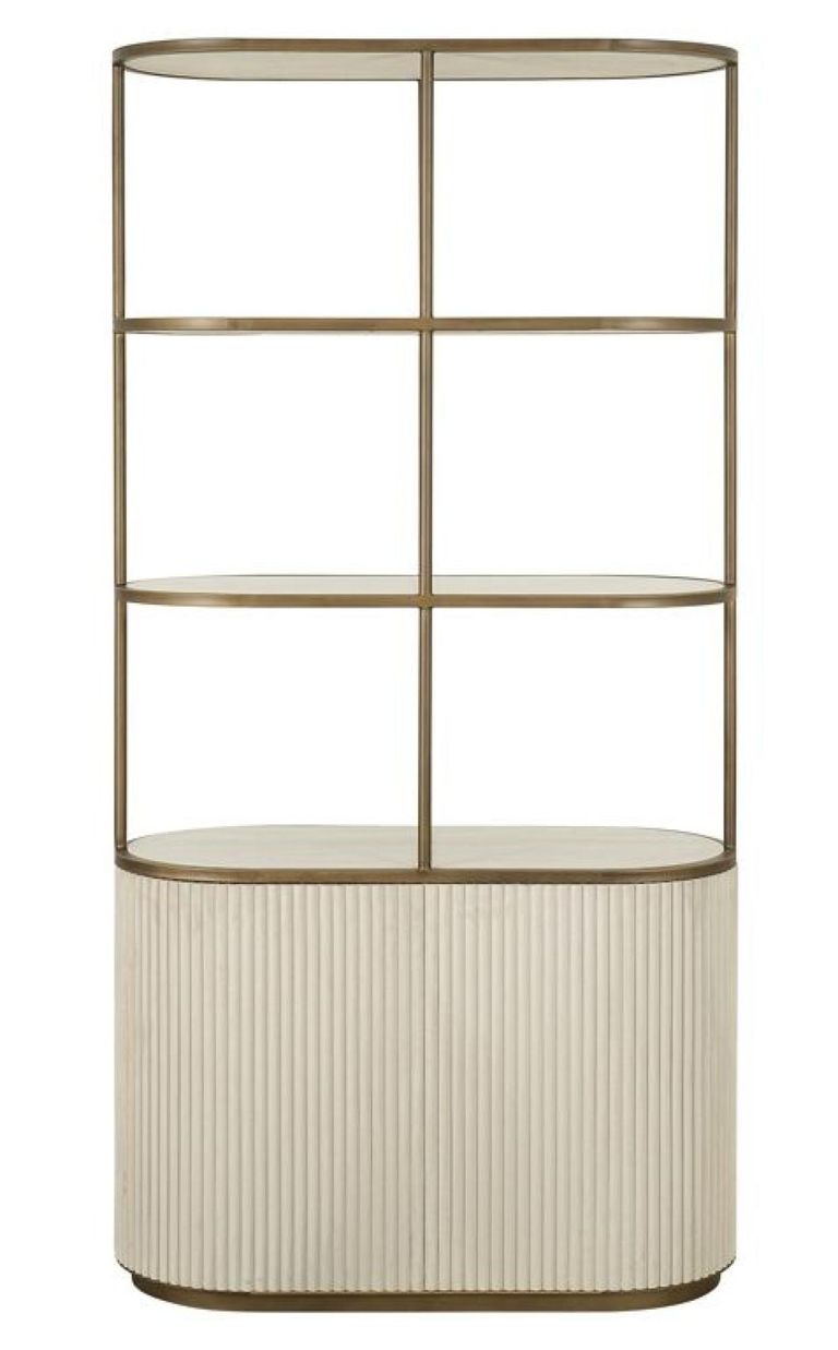 Tivoli White Ribbed Storage Shelving Unit with Gold Trim
