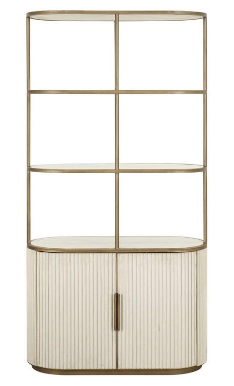 Tivoli White Ribbed Storage Shelving Unit with Gold Trim