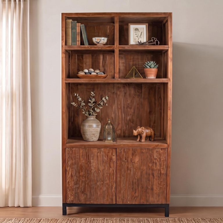Watford Display Cabinet - 2 Door - 2 Open Shelves - Rustic Brown - Wooden