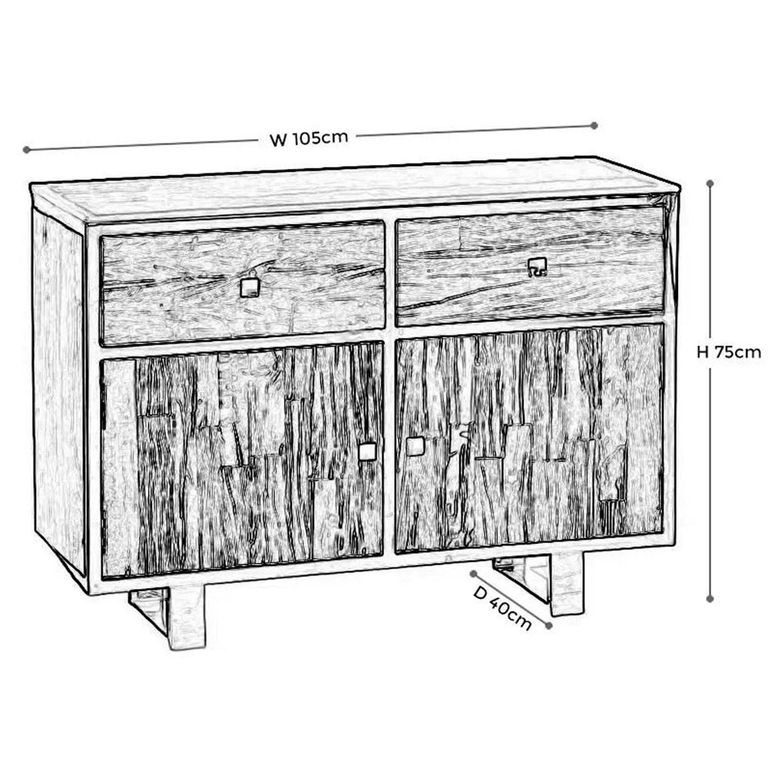 Clearance - Railway Sleeper Small Sideboard - 105cm - 2 Door - Glass Top - Reclaimed Wood