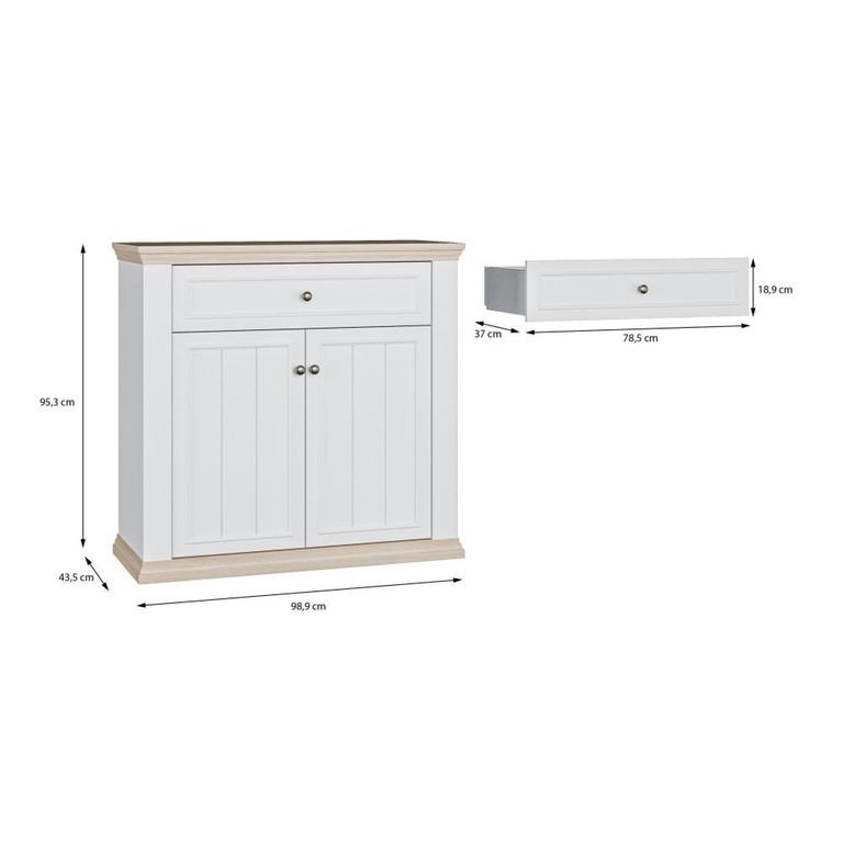 Pontypool Sideboard - 2 Door - 1 Drawer - Small - White and Riva Oak