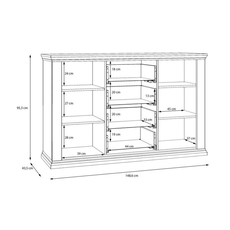 Pontypool Sideboard - 2 Door - 4 Drawer - Medium - White and Riva Oak