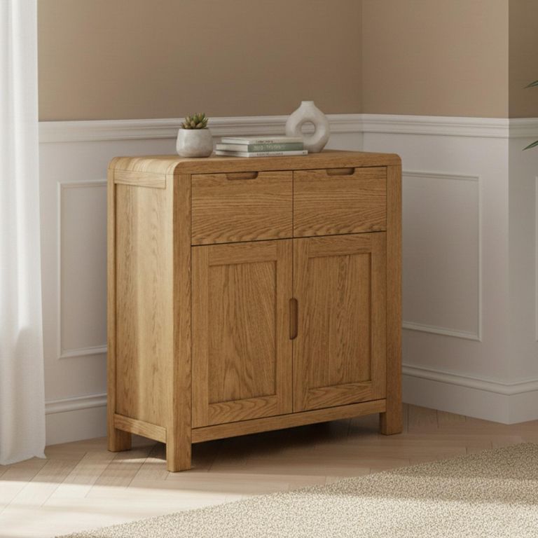 Thurlestone Curved Small Sideboard - 2 Door - Oak - 88cm