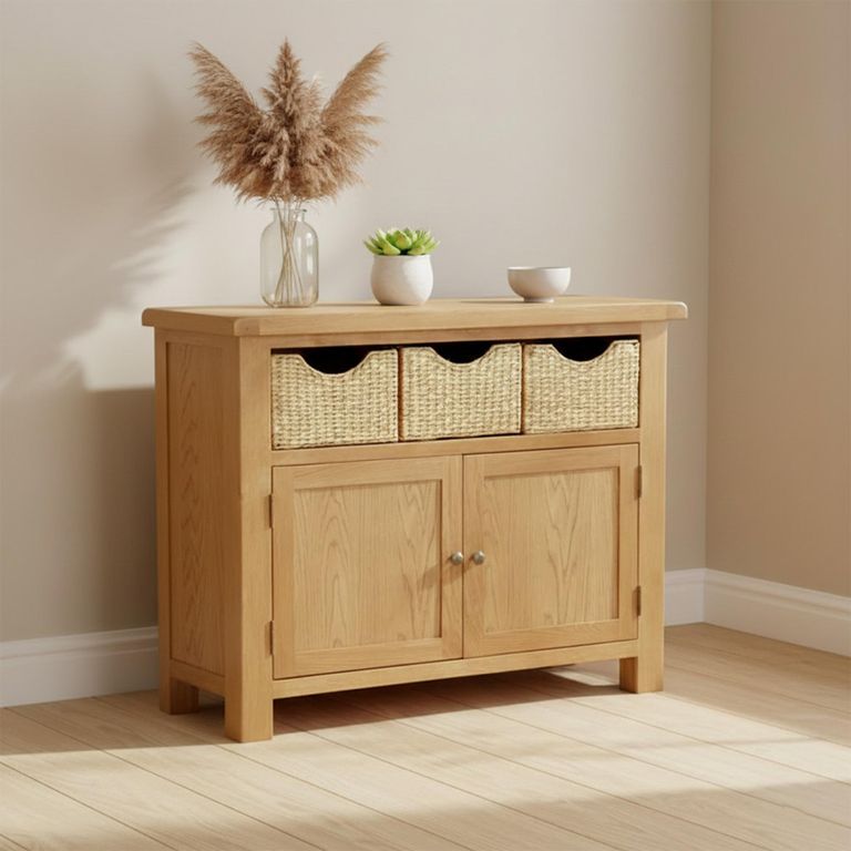 Salisbury Premium Small Sideboard - 2 Door - with Baskets - Oak - 110cm