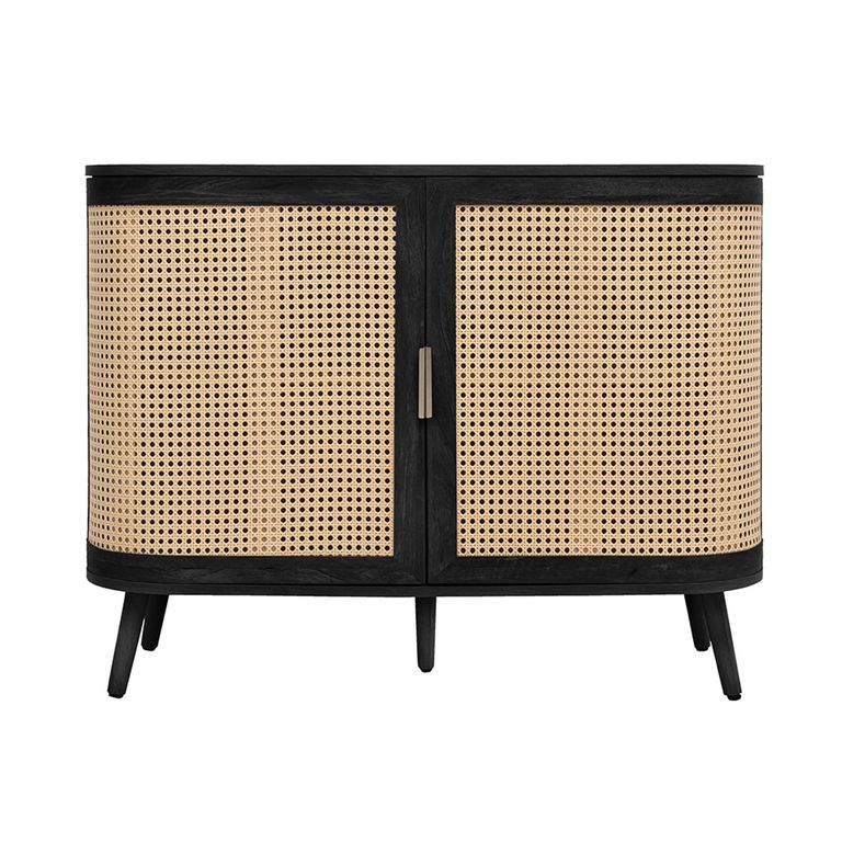 Noah Small Sideboard - 100cm - 2 Door - Black and Rattan