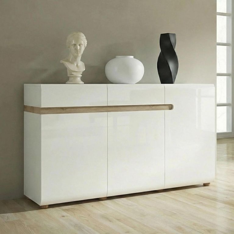 Clearance - Chelsea Sideboard - 3 Door 2 Drawer - Large - White High Gloss - A534