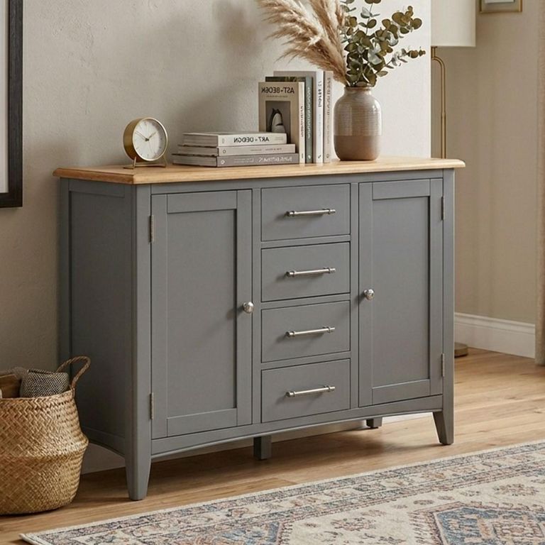 Clearance - Rossmore 2 Door 4 Drawer Sideboard - Oak & Slate Grey - A439