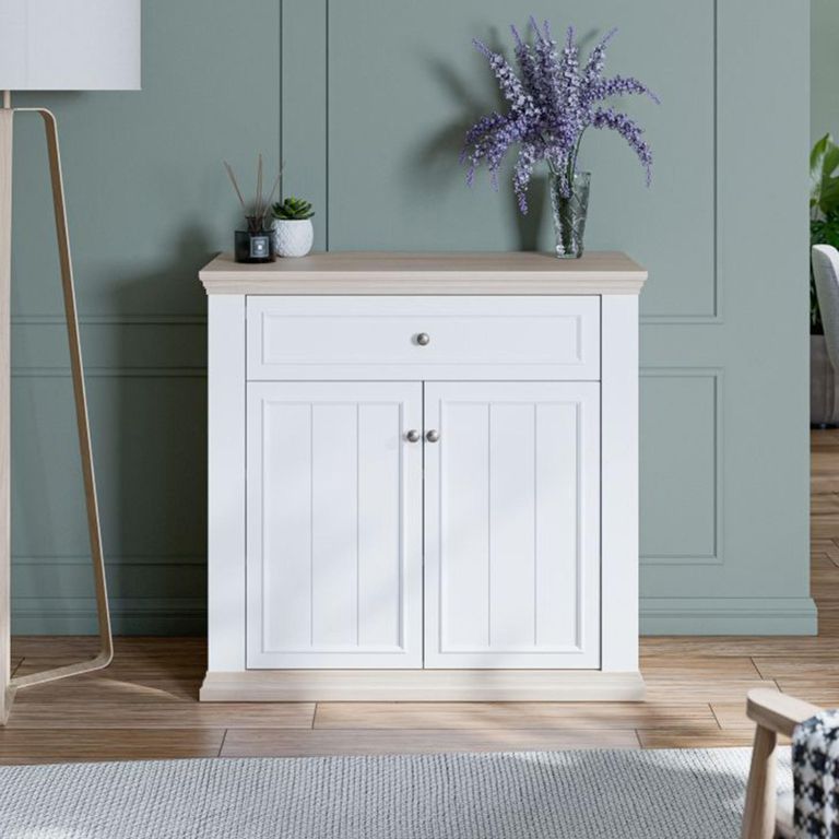 Pontypool Sideboard - 2 Door - 1 Drawer - Small - White and Riva Oak