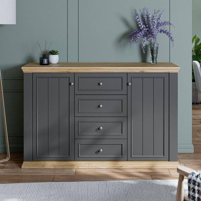 Pontypool Sideboard - 2 Door - 4 Drawer - Medium - Dark Grey and Light Oak