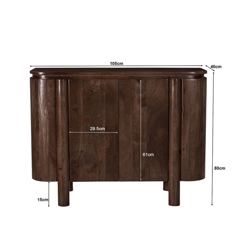 Salano Curved Sideboard - 2 Door - Small - Chestnut - Mango Wood