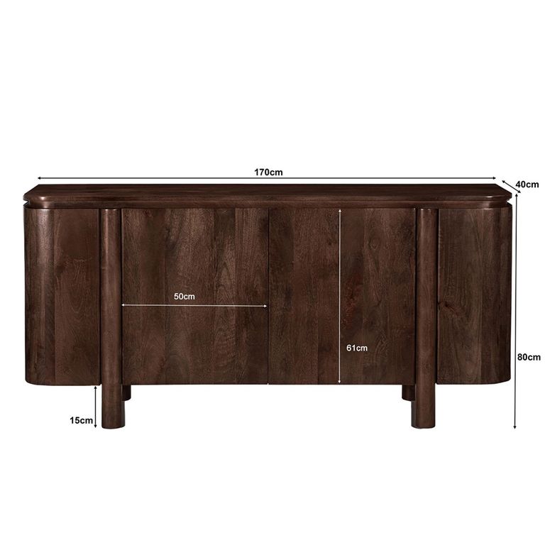 Salano Curved Sideboard - 4 Door - Large - Chestnut - Mango Wood