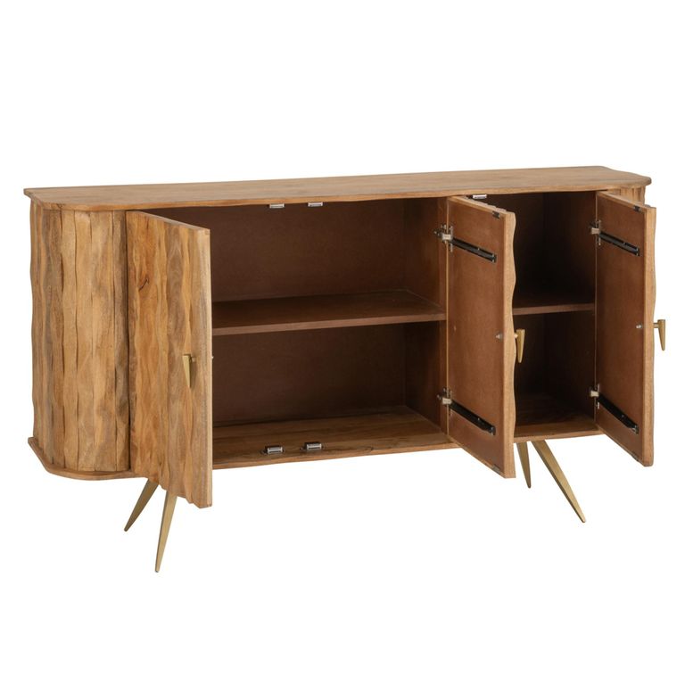 Curved Buffet Sideboard - 3 Door - Medium - Waved Desgin - Natural Wood