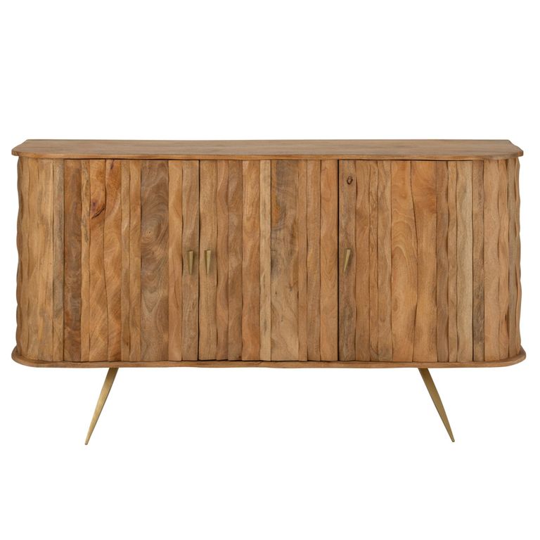 Curved Buffet Sideboard - 3 Door - Medium - Waved Desgin - Natural Wood