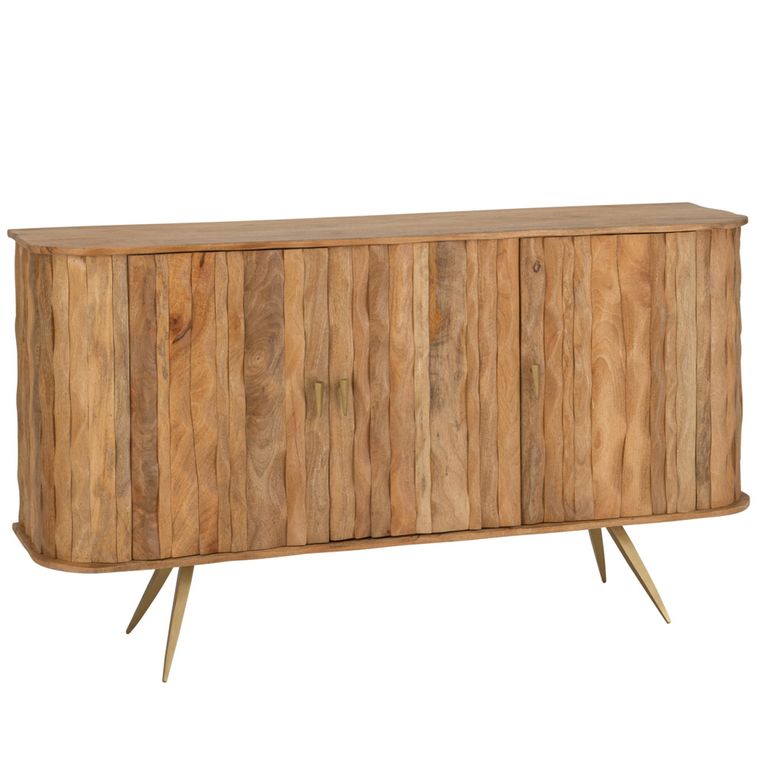 Curved Buffet Sideboard - 3 Door - Medium - Waved Desgin - Natural Wood