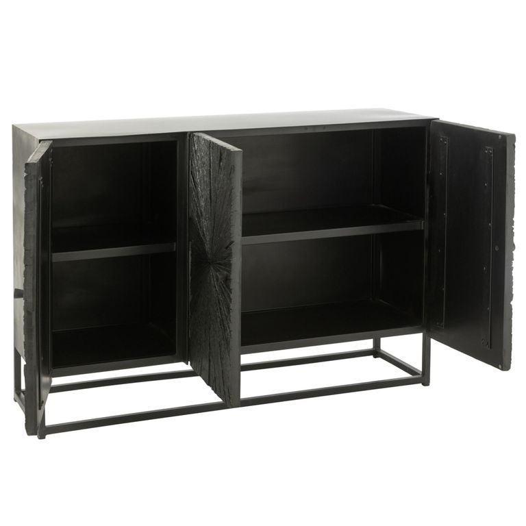 Shanil Buffet Sideboard - 3 Door - Medium - Sunburst Desgin - Black Wood and Metal