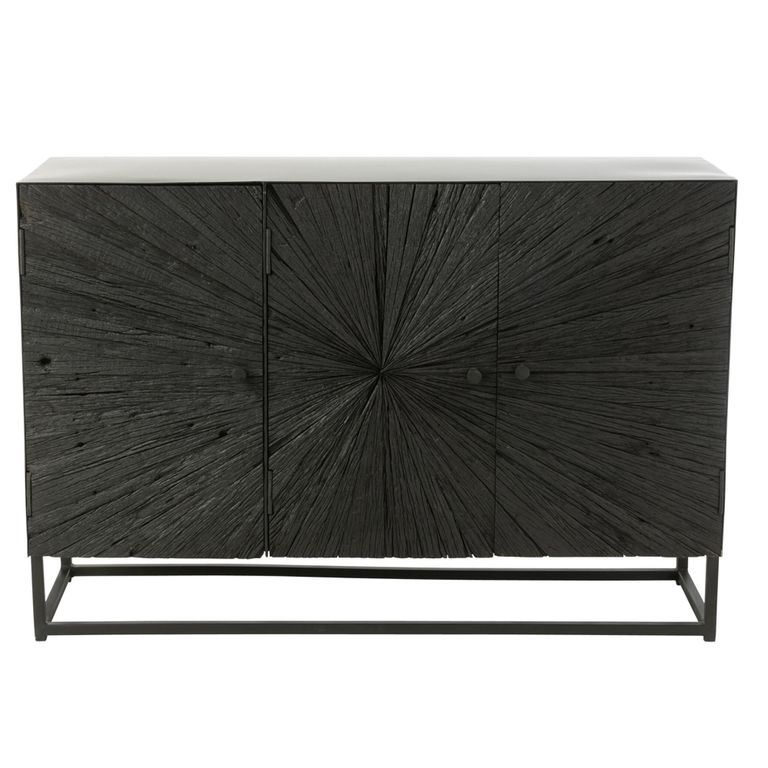 Shanil Buffet Sideboard - 3 Door - Medium - Sunburst Desgin - Black Wood and Metal