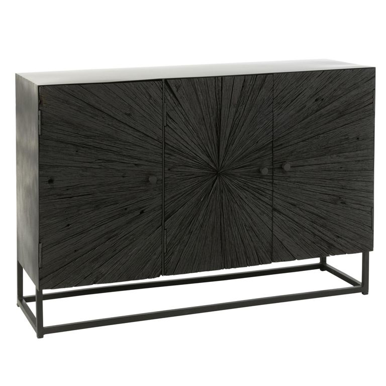 Shanil Buffet Sideboard - 3 Door - Medium - Sunburst Desgin - Black Wood and Metal